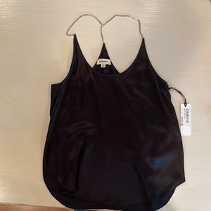 L’Agence black silk halter top with chain details